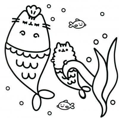 Kolorowanka Pusheen jako rybka